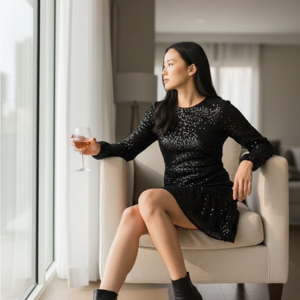 Simply Vera Sz M- Elegant Black Sequin Dress